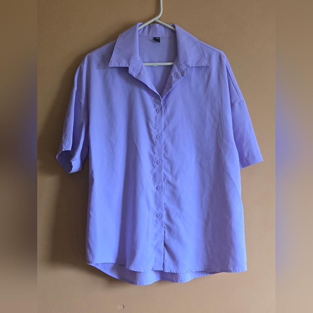 Shein Purple Short Sleeved Button-Down Top PTP=22.25"